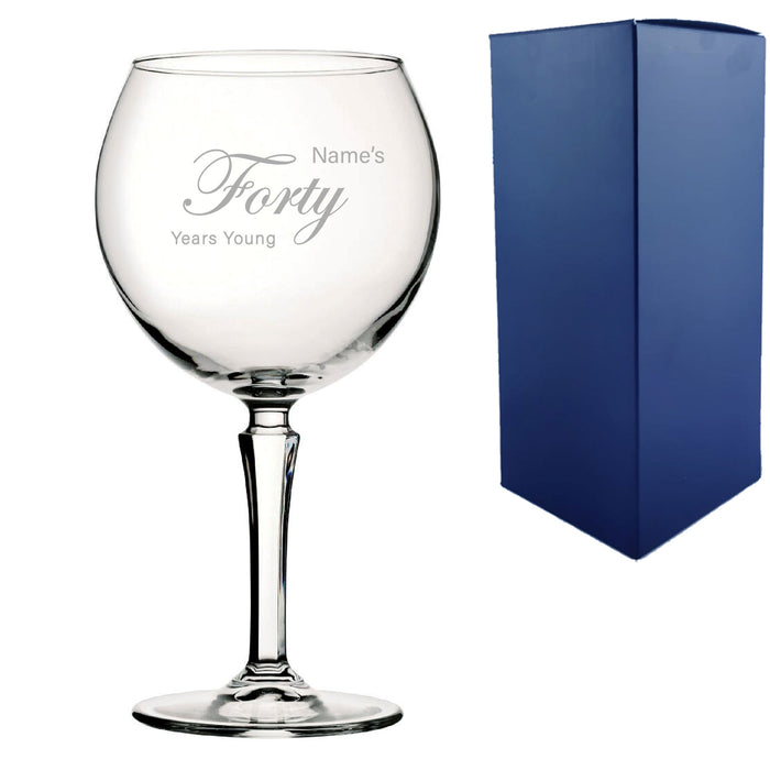 Engraved 40th Birthday Hudson Gin Glass, Years Young Curly Font - The Gift Cabin UK