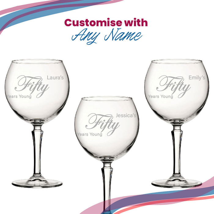 Engraved 50th Birthday Hudson Gin Glass, Years Young Curly Font - The Gift Cabin UK