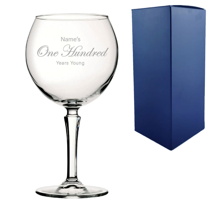 Engraved 100th Birthday Hudson Gin Glass, Years Young Curly Font - The Gift Cabin UK