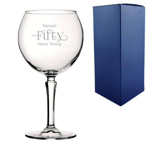 Engraved 50th Birthday Hudson Gin Glass, Years Young Sweeping Font - The Gift Cabin UK