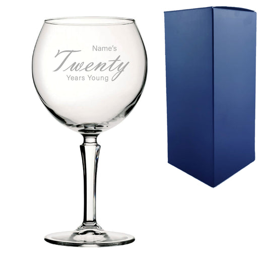 Engraved 20th Birthday Hudson Gin Glass, Years Young Handwritten - The Gift Cabin UK