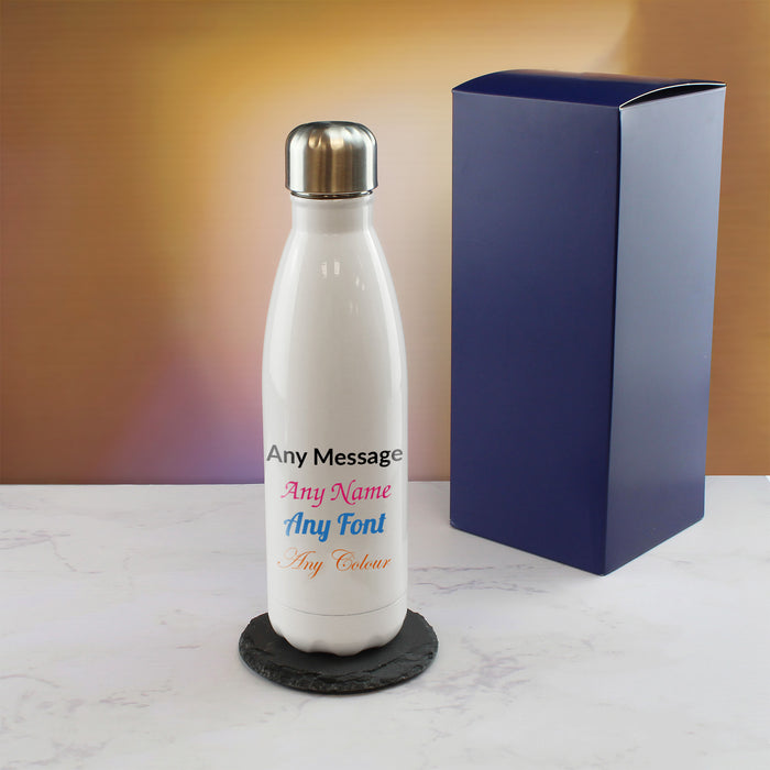 Printed White Thermal Bottle, Any Message, Stainless Steel 500ml/17oz - The Gift Cabin UK