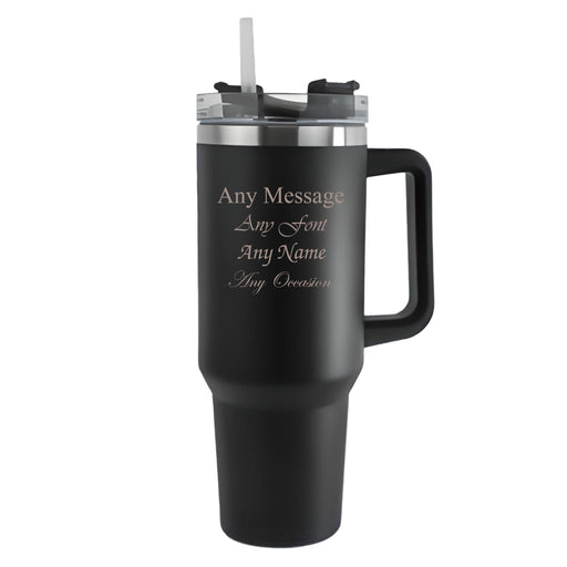 Engraved Extra Large Black Travel Cup 40oz/1135ml, Any Message - The Gift Cabin UK