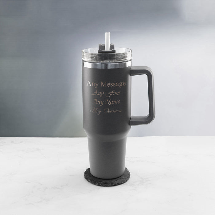 Engraved Extra Large Grey Travel Cup 40oz/1135ml, Any Message - The Gift Cabin UK