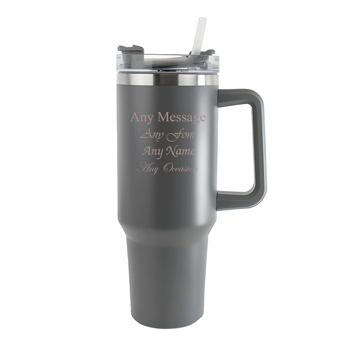 Engraved Extra Large Grey Travel Cup 40oz/1135ml, Any Message - The Gift Cabin UK