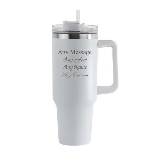 Engraved Extra Large White Travel Cup 40oz/1135ml, Any Message - The Gift Cabin UK