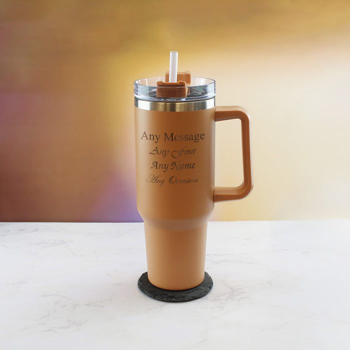 Engraved Extra Large Brown Travel Cup 40oz/1135ml, Any Message - The Gift Cabin UK