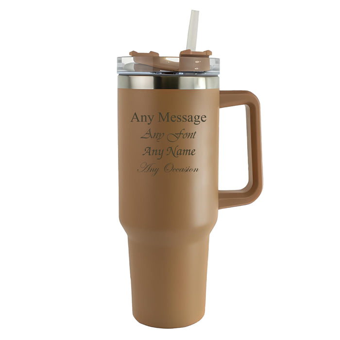 Engraved Extra Large Brown Travel Cup 40oz/1135ml, Any Message - The Gift Cabin UK