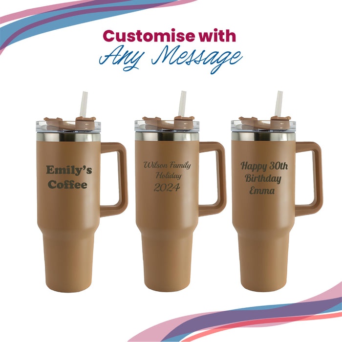 Engraved Extra Large Brown Travel Cup 40oz/1135ml, Any Message - The Gift Cabin UK