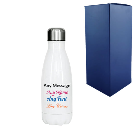 Printed White Thermal Bottle, Any Message, Stainless Steel 350ml/12.3oz - The Gift Cabin UK