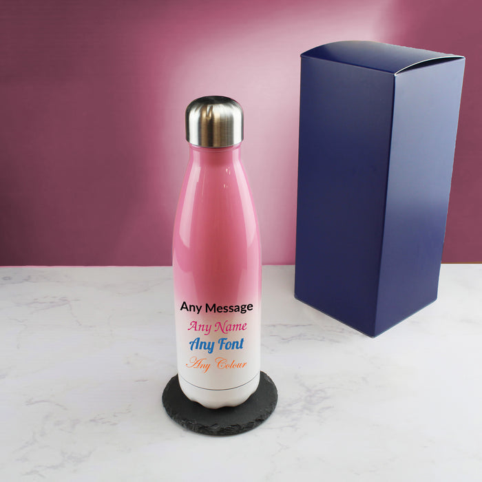 Printed Pink Gradient Thermal Bottle, Any Message, Stainless Steel 500ml/17oz - The Gift Cabin UK