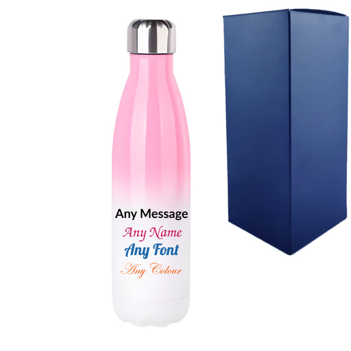 Printed Pink Gradient Thermal Bottle, Any Message, Stainless Steel 500ml/17oz - The Gift Cabin UK