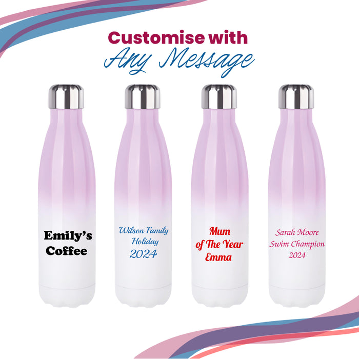 Printed Lilac Gradient Thermal Bottle, Any Message, Stainless Steel 500ml/17oz - The Gift Cabin UK