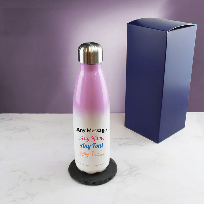 Printed Lilac Gradient Thermal Bottle, Any Message, Stainless Steel 500ml/17oz - The Gift Cabin UK