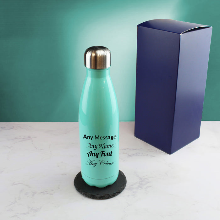 Printed Teal Thermal Bottle, Any Message, Stainless Steel 500ml/17oz - The Gift Cabin UK