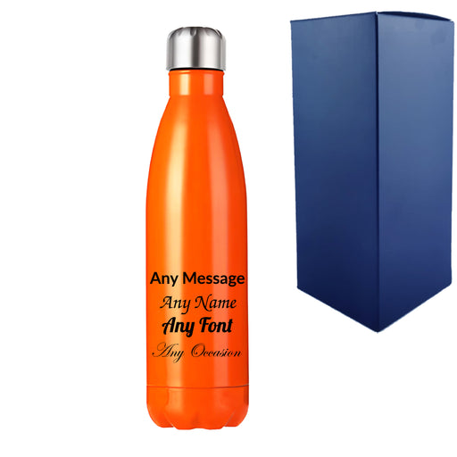 Printed Orange Thermal Bottle, Any Message, Stainless Steel 500ml/17oz - The Gift Cabin UK