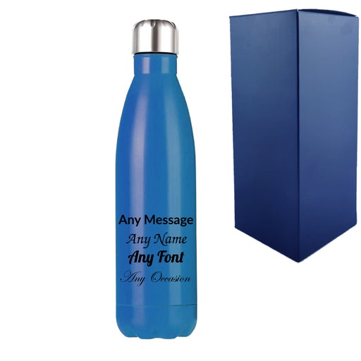 Printed Blue Thermal Bottle, Any Message, Stainless Steel 500ml/17oz - The Gift Cabin UK