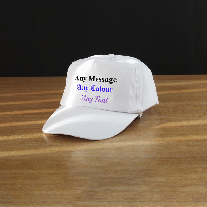 Printed White Baseball Cap, Any Message, Any Colour, Adjustable Size - The Gift Cabin UK