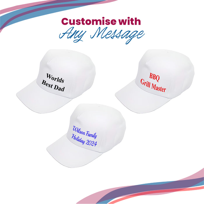 Printed White Baseball Cap, Any Message, Any Colour, Adjustable Size - The Gift Cabin UK