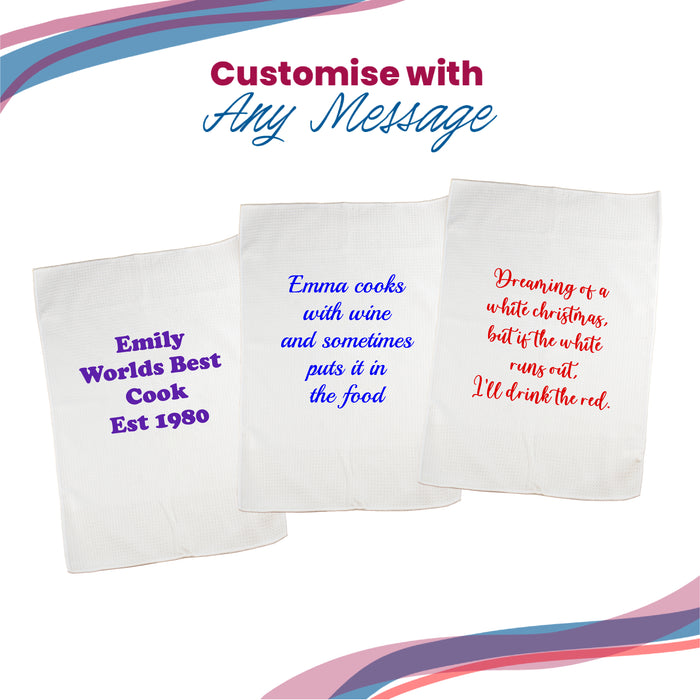 Printed Tea Towel, Any Message,Any Font, Any Colour, Microfibre, 40x60cm - The Gift Cabin UK