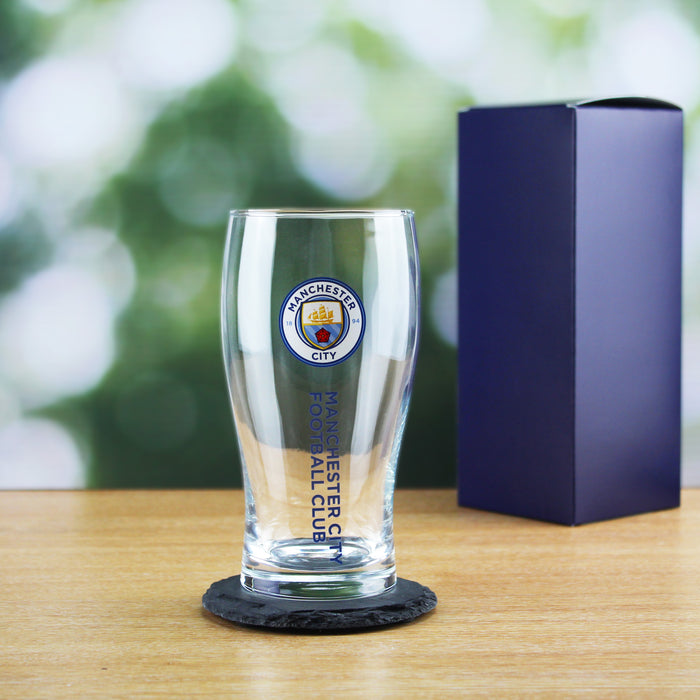 Engraved Manchester City 20oz Tulip Pint Glass, Gift Boxed - The Gift Cabin UK