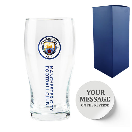 Engraved Manchester City 20oz Tulip Pint Glass, Gift Boxed - The Gift Cabin UK