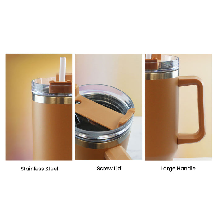 Engraved Extra Large Brown Travel Cup 40oz/1135ml, Any Message - The Gift Cabin UK