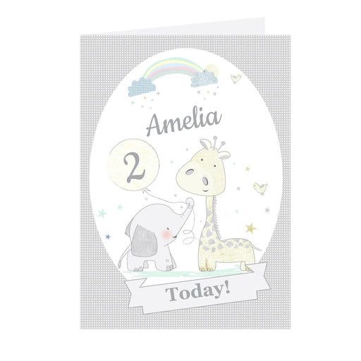 Personalised Hessian Giraffe & Elephant Card - The Gift Cabin UK