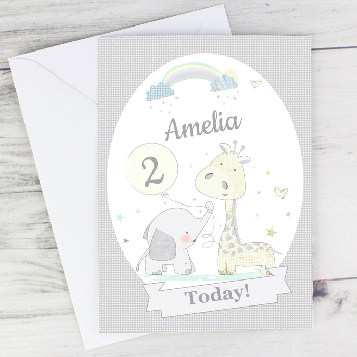 Personalised Hessian Giraffe & Elephant Card - The Gift Cabin UK