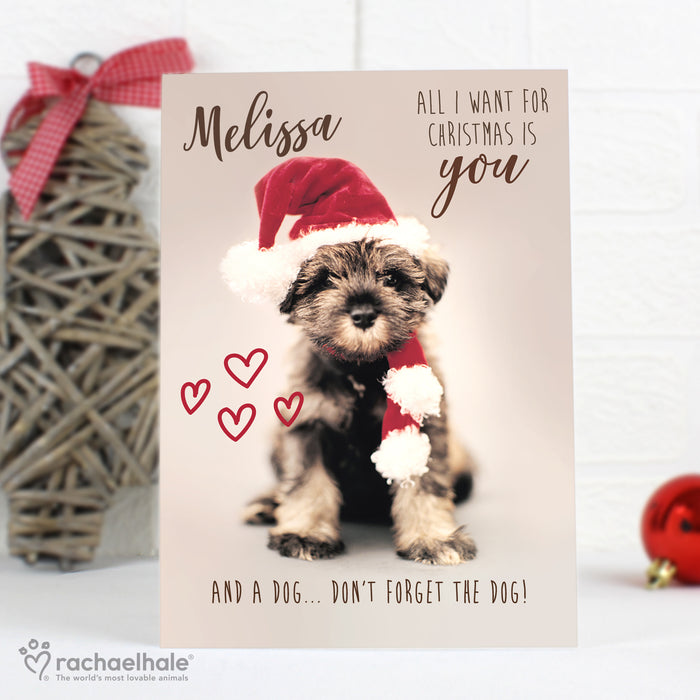 Personalised Rachael Hale 'All I Want For Christmas' Puppy Card - The Gift Cabin UK