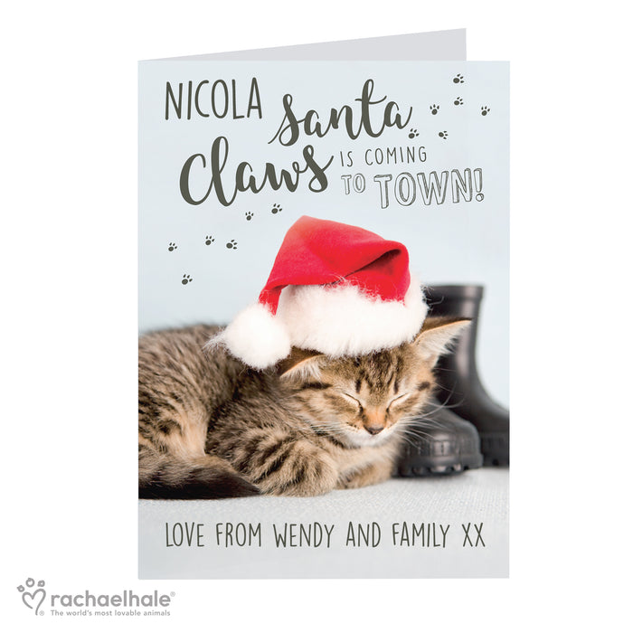 Personalised Rachael Hale Santa Claws Christmas Cat Card - The Gift Cabin UK