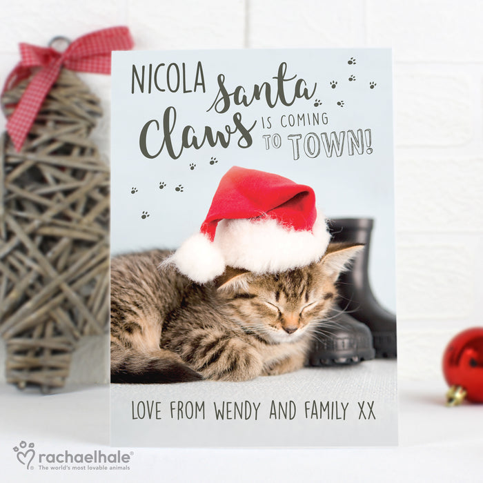 Personalised Rachael Hale Santa Claws Christmas Cat Card - The Gift Cabin UK