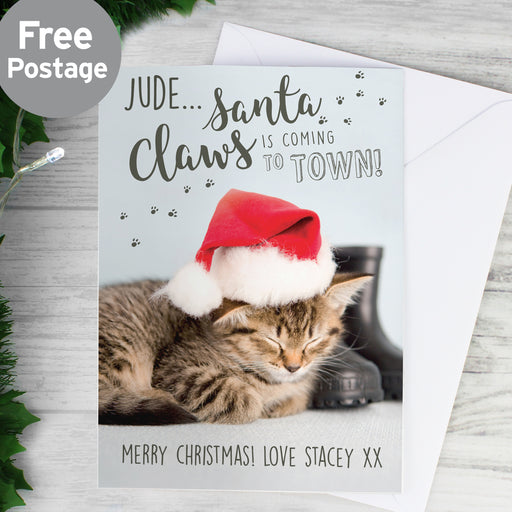 Personalised Rachael Hale Santa Claws Christmas Cat Card - The Gift Cabin UK