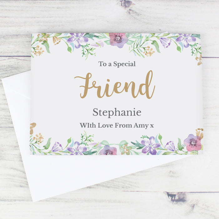 Personalised Gold Floral Watercolour Card - The Gift Cabin UK