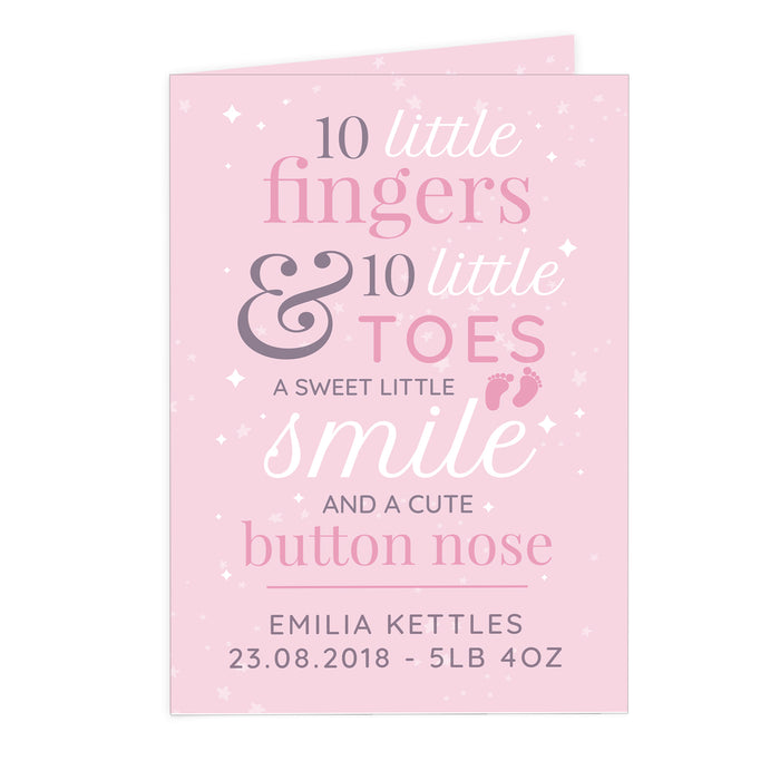 Personalised '10 Little Fingers' Pink Baby Card - The Gift Cabin UK