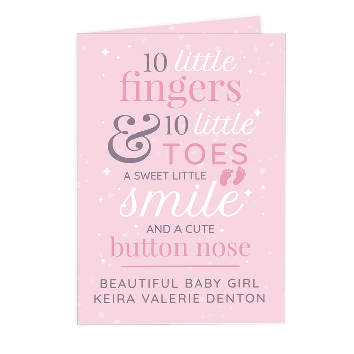 Personalised '10 Little Fingers' Pink Baby Card - The Gift Cabin UK