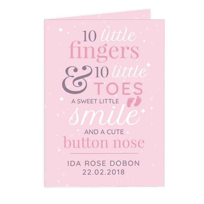 Personalised '10 Little Fingers' Pink Baby Card - The Gift Cabin UK