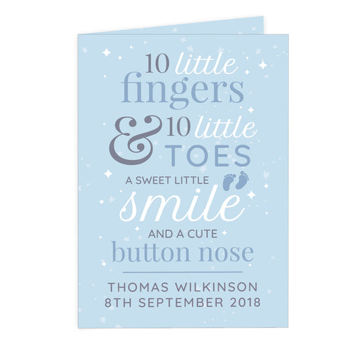 Personalised '10 Little Fingers' Blue Baby Card - The Gift Cabin UK