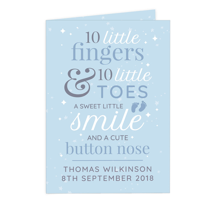 Personalised '10 Little Fingers' Blue Baby Card - The Gift Cabin UK