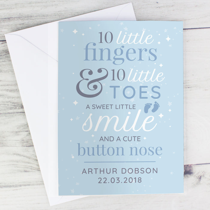 Personalised '10 Little Fingers' Blue Baby Card - The Gift Cabin UK