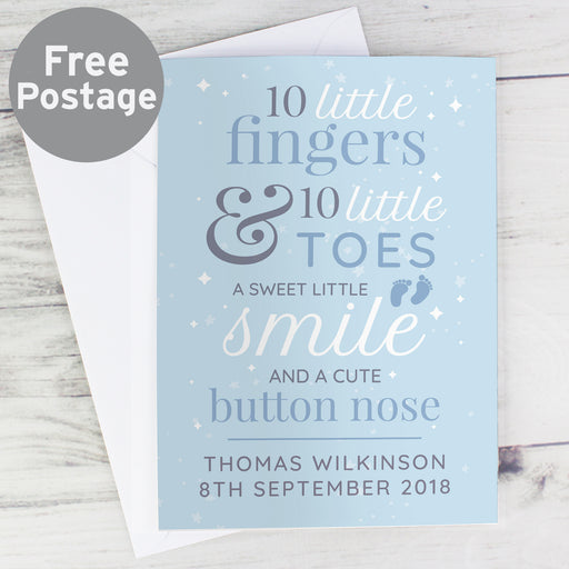 Personalised '10 Little Fingers' Blue Baby Card - The Gift Cabin UK