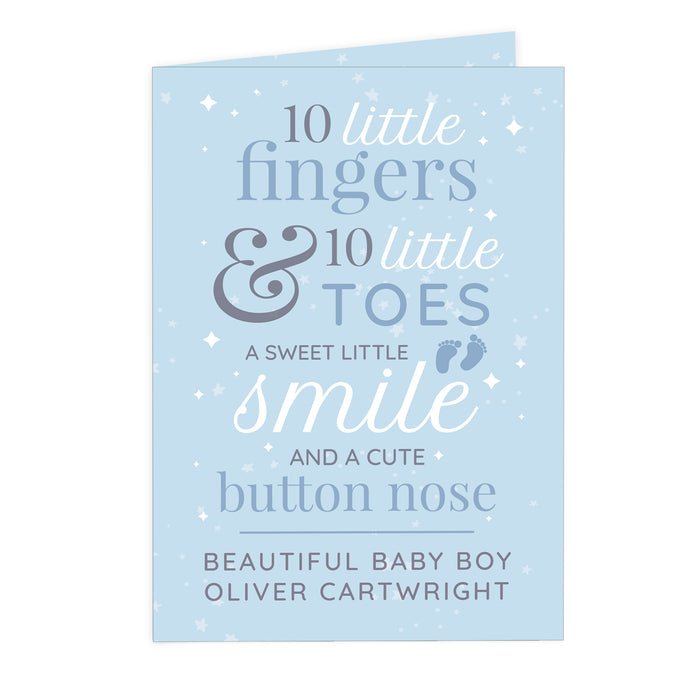 Personalised '10 Little Fingers' Blue Baby Card - The Gift Cabin UK