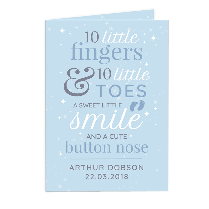 Personalised '10 Little Fingers' Blue Baby Card - The Gift Cabin UK