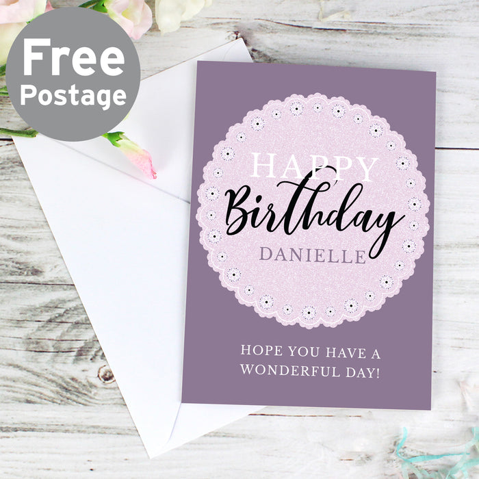 Personalised Lilac Lace Birthday Card - The Gift Cabin UK