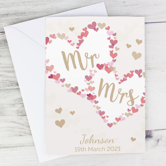 Personalised Mr & Mrs Confetti Hearts Wedding Card - The Gift Cabin UK