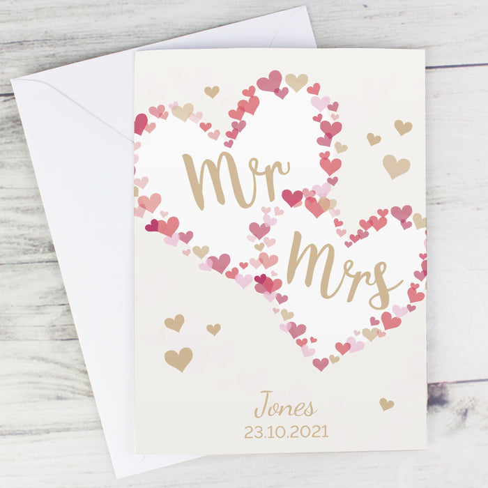 Personalised Mr & Mrs Confetti Hearts Wedding Card - The Gift Cabin UK