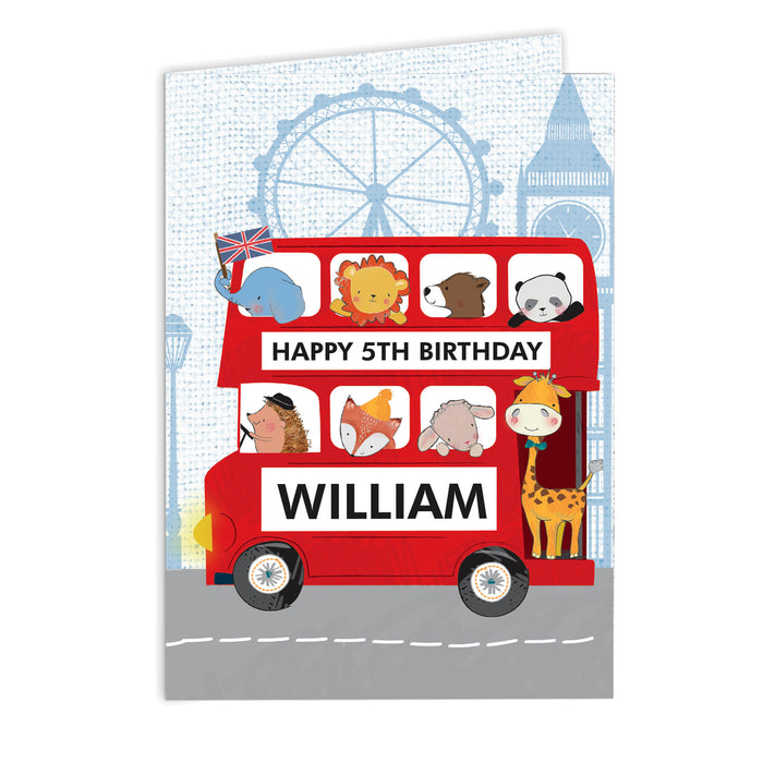 Personalised London Animal Bus Birthday Card - The Gift Cabin UK