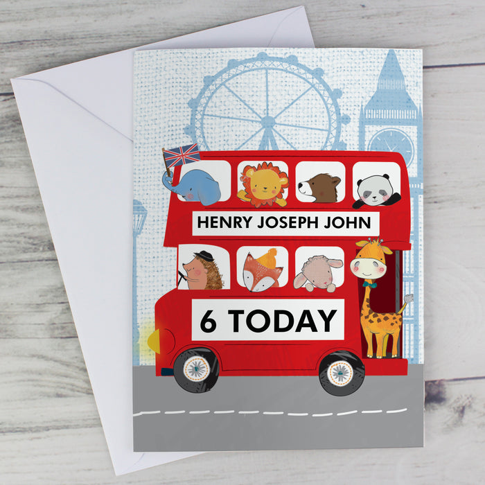 Personalised London Animal Bus Birthday Card - The Gift Cabin UK