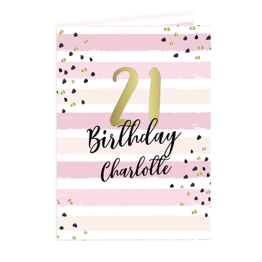 Personalised Gold and Pink Stripe Birthday Card - The Gift Cabin UK