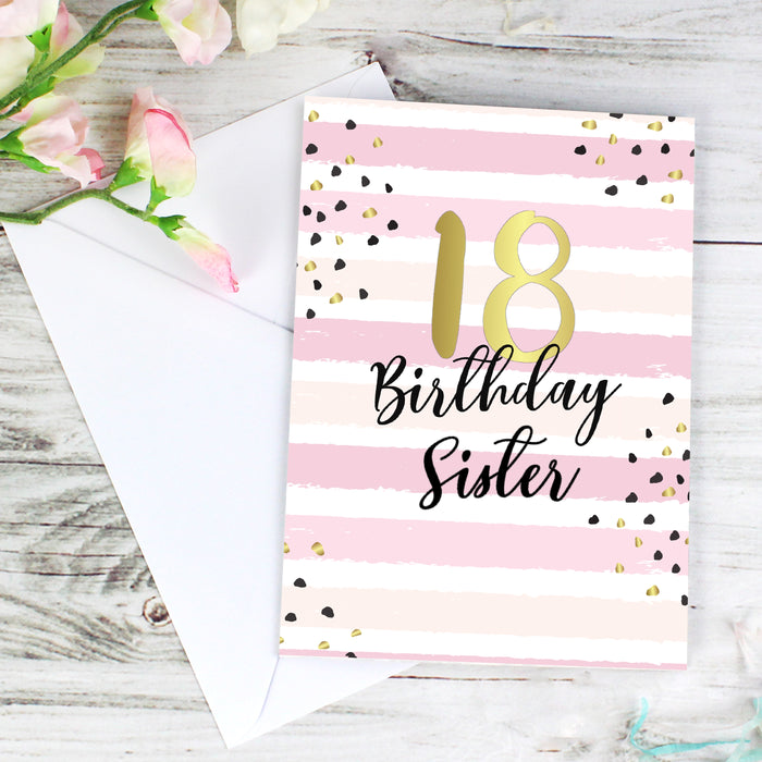 Personalised Gold and Pink Stripe Birthday Card - The Gift Cabin UK